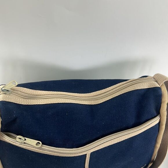 Vintage Etienne Aigner blue Large Shoulder Bag Canvas Tan - Picture 5 of 11